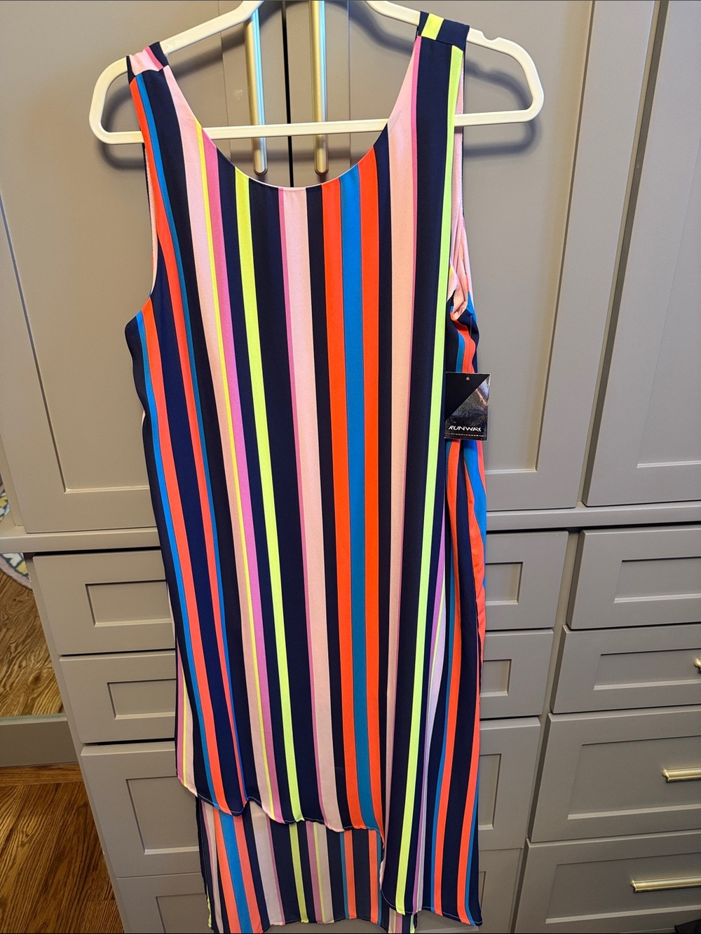 Project Runway. Vibrant Multicolor Striped Tank Dress